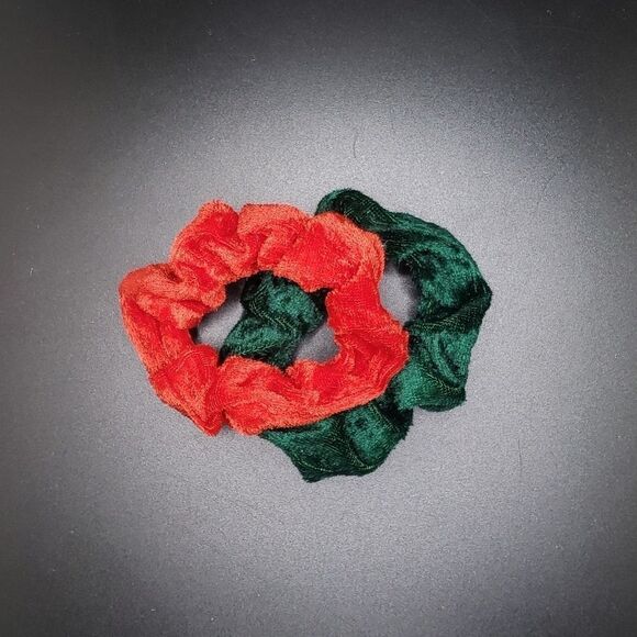 Green and red , velour, velvet scrunchies - Picture 1 of 5